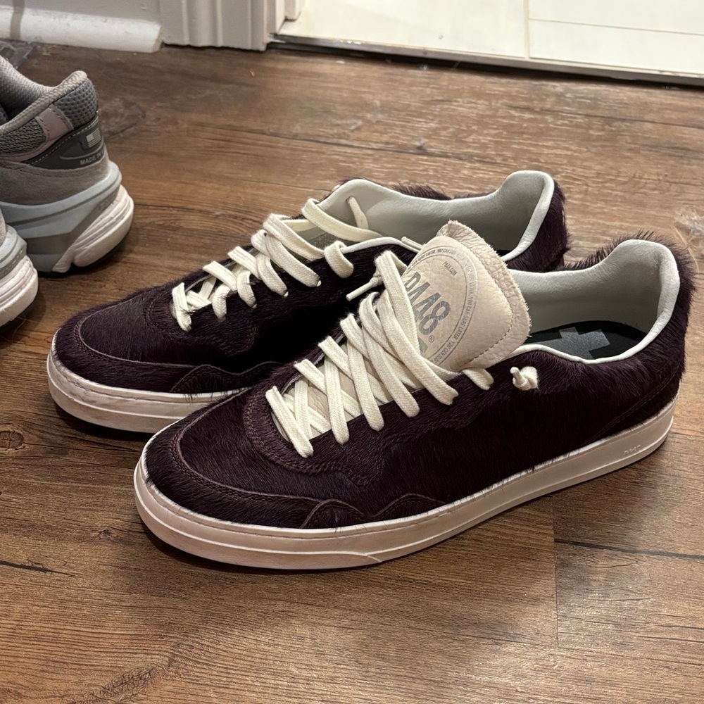 NEVER WORN!!! P448 Fur Material Deep Purple Sneakers with Cream Details